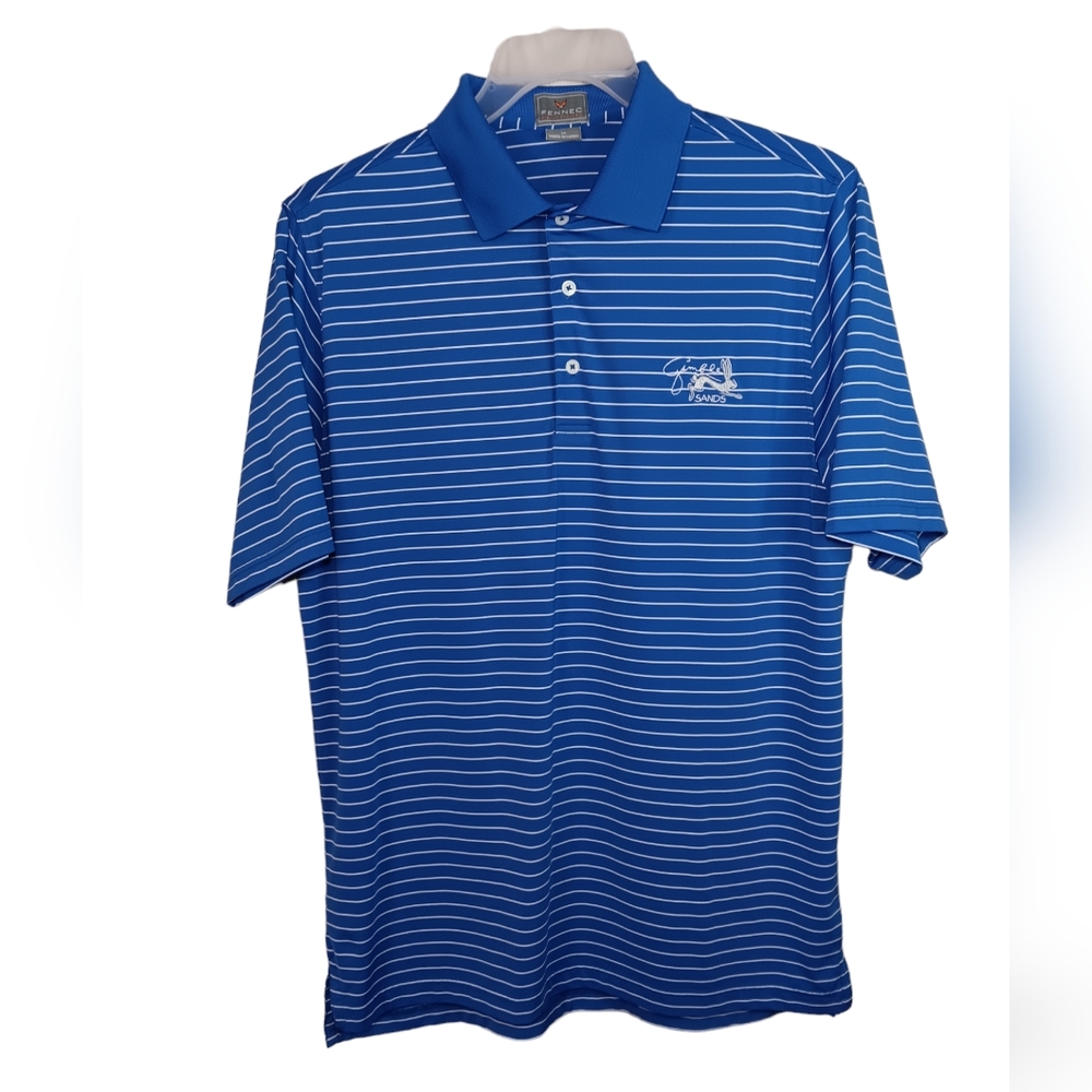 FENNEC Polo blue and white medium with Gamble Sands Logo.